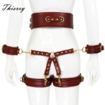 Thierry SM Bondage Restraint Set with Waistband, Wrist & Thigh Cuffs, Cross Buckle Adjustable Adult Restraints Kit - Image 5
