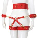 Thierry SM Bondage Restraint Set with Waistband, Wrist & Thigh Cuffs, Cross Buckle Adjustable Adult Restraints Kit - Image 7